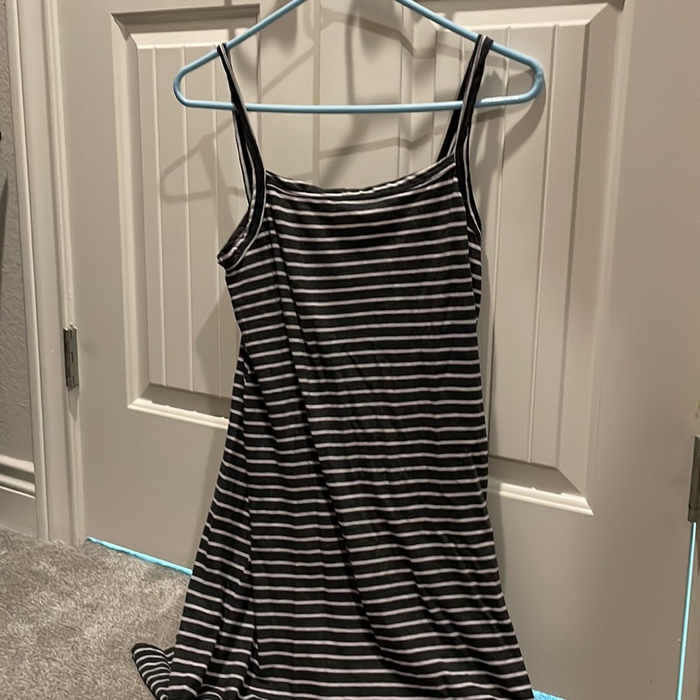 Striped Black & White Tank Dress - Casual Summer Dress - Picture 2 of 4